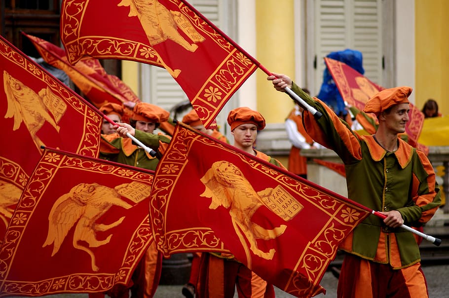 flag, the middle ages, performance, color, event, the feast of the HD wallpaper