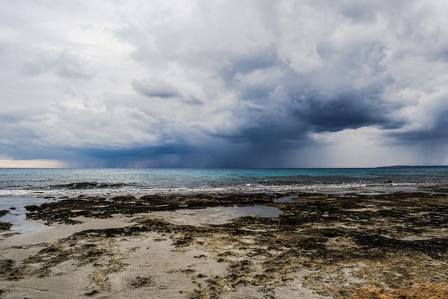 storm, clouds, overcast, sky, nature, weather, sea, horizon HD wallpaper