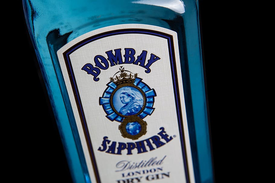 Close-up shot of a blue bottle of Bombay Sapphire gin, image captured with a Canon 5D DSLR, HD wallpaper