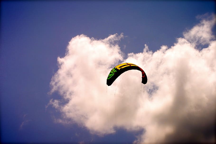 kite surfing, kite-boarding, beach, flying kite, summer, summer sky, HD wallpaper
