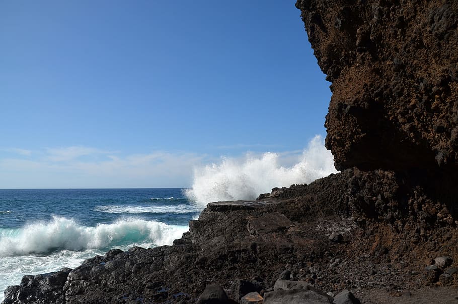 surf, rock, nature, coast, sea, beach, sky, ocean, atlantic HD wallpaper