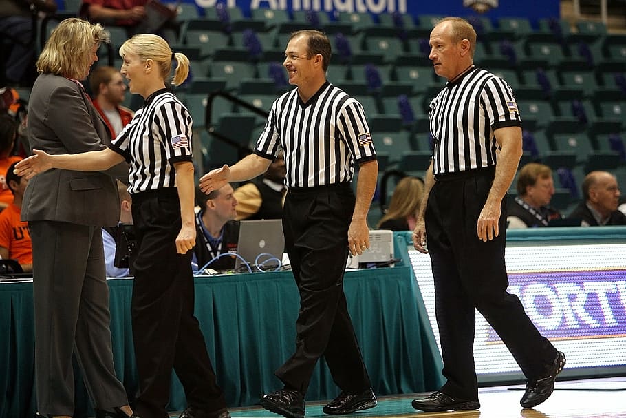 basketball officials, referees, game, authority, stripped, uniform
