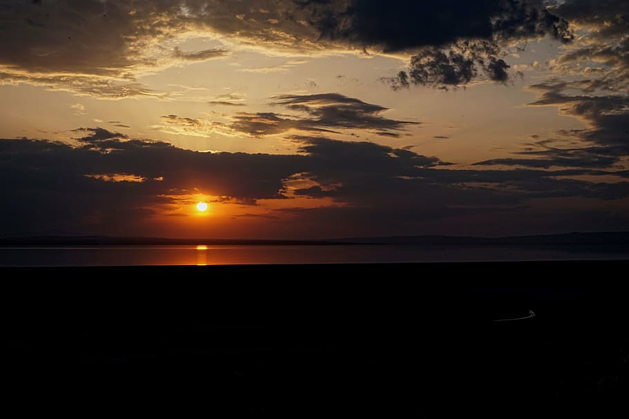 calm body of water during sundown, salt lake, ankara, turkey, HD wallpaper