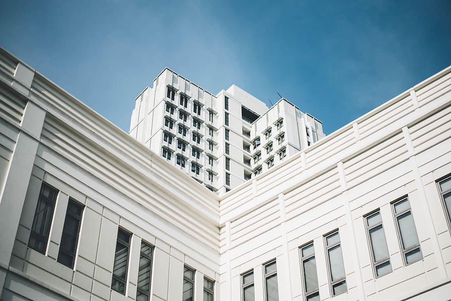 white, architecture, building, structure, window, wall, blue HD wallpaper