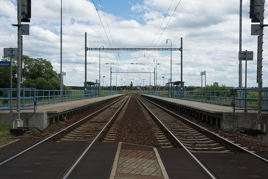 track, station, platform, stop, railway, transportation, railroad track HD wallpaper