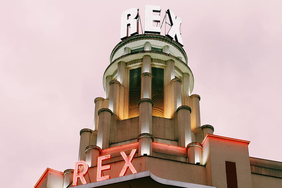 Rex theater building, Rex building, lights, architecture, columns HD wallpaper