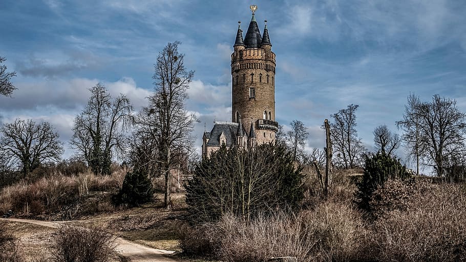 architectural photography of brown castle, sky, architecture HD wallpaper