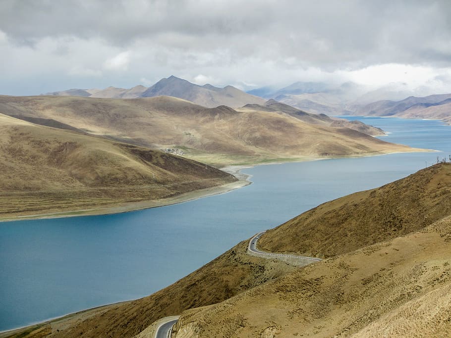 clouds, hills, landscape, mountains, outdoors, river, scenic HD wallpaper