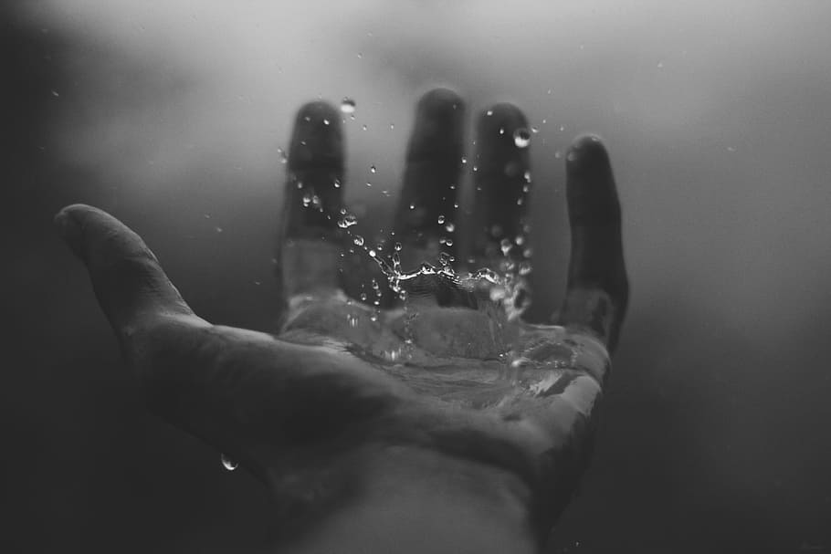time lapse photography of water hitting left palm, water drops above left human palm photo, HD wallpaper