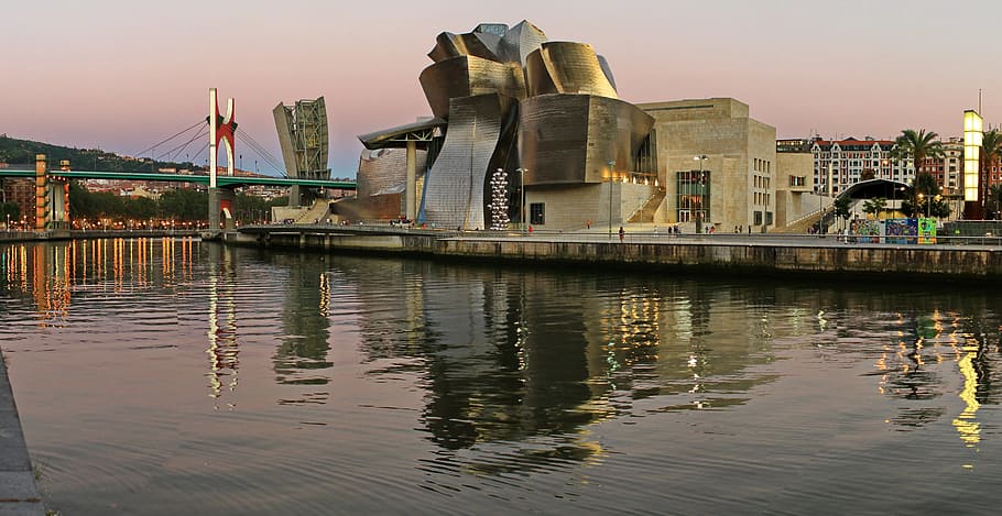 gray concrete building near body of water, Museum, Guggenheim, Bilbao, HD wallpaper