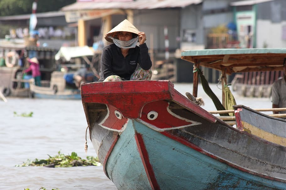 person on boat, Vietnam, Mekong River, Mekong Delta, boat trip, HD wallpaper