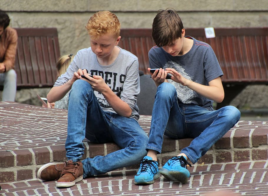 two men wearing blue denim jeans sitting on concrete floor, pokemon, HD wallpaper