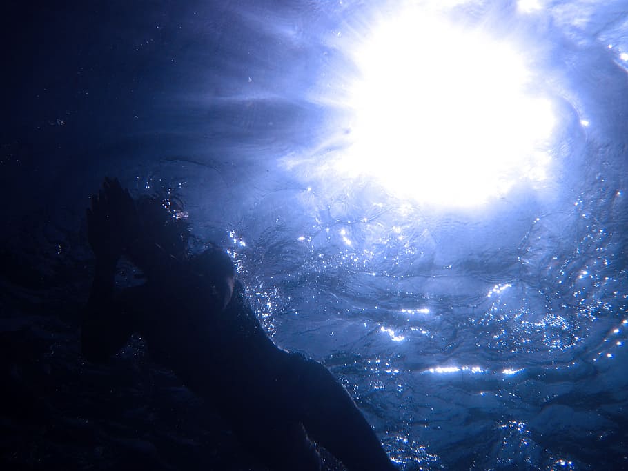 underwater photography of sun rays, below, beneath, blue, deep HD wallpaper