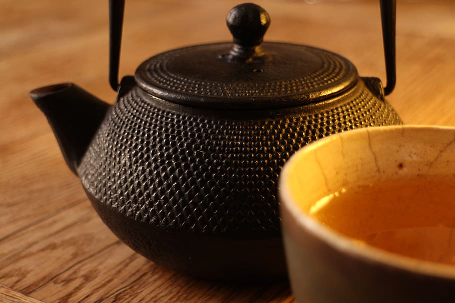 black whistling kettle, teapot, drink, cup, beverage, food HD wallpaper
