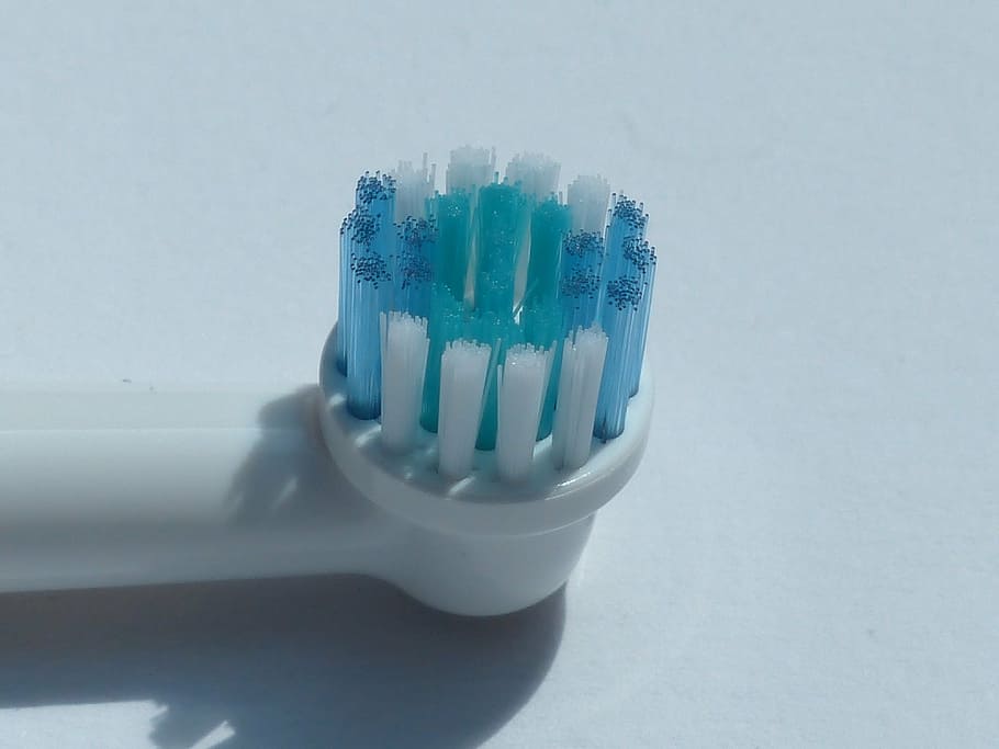 white and blue toothbrush, toothbrush head, dental care, dentistry