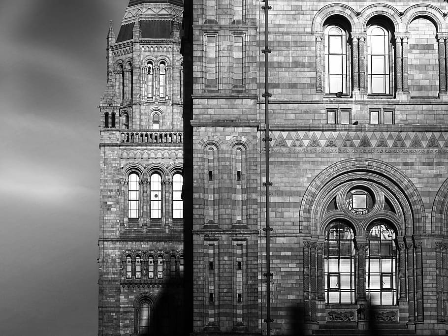 architecture, black and white, bricks, building, clouds, old HD wallpaper