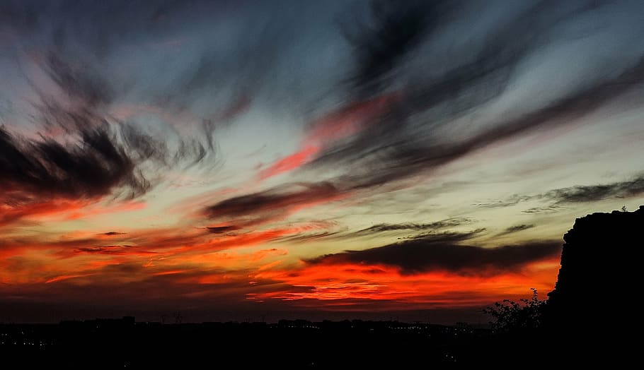 sunset, red, summer, sunrise, outdoor, landscape, lifestyle HD wallpaper