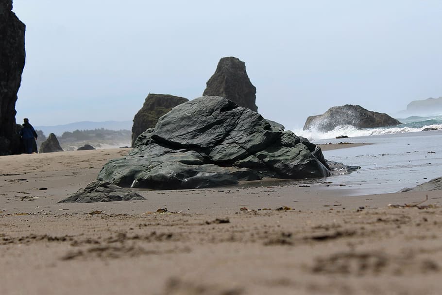 beach, rocks, sand, nature, no people, day, sea, outdoors, sky HD wallpaper