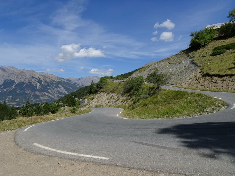 mountain road, southern alps, france, sinuous road, cloud - sky, HD wallpaper