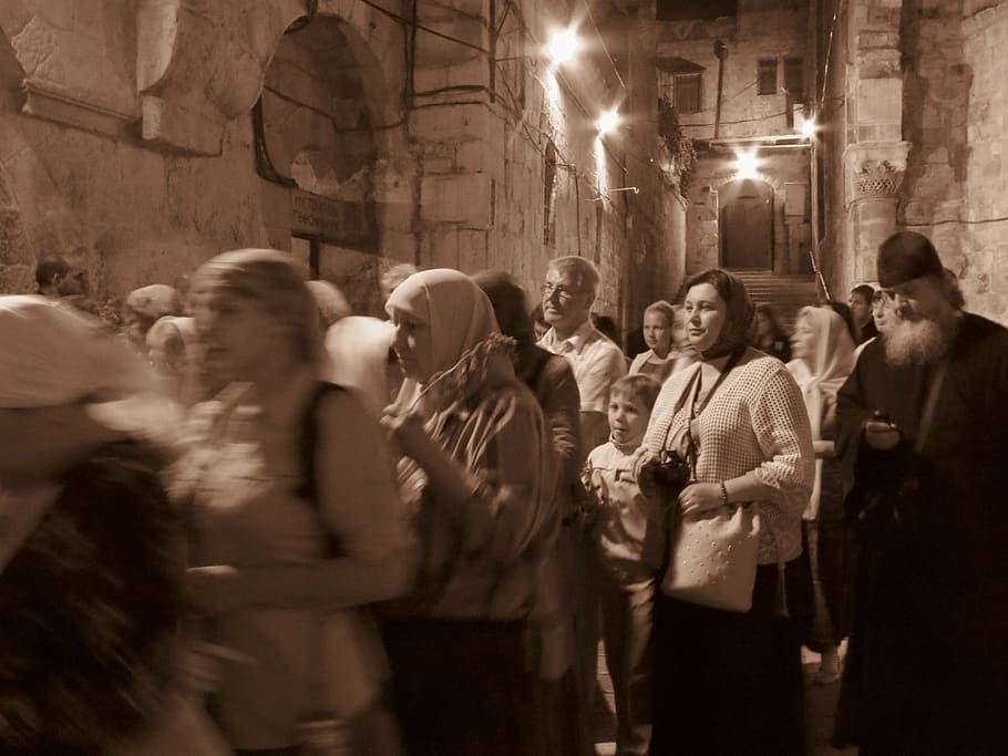 photo of people gathering on street, christians, jerusalem, religion