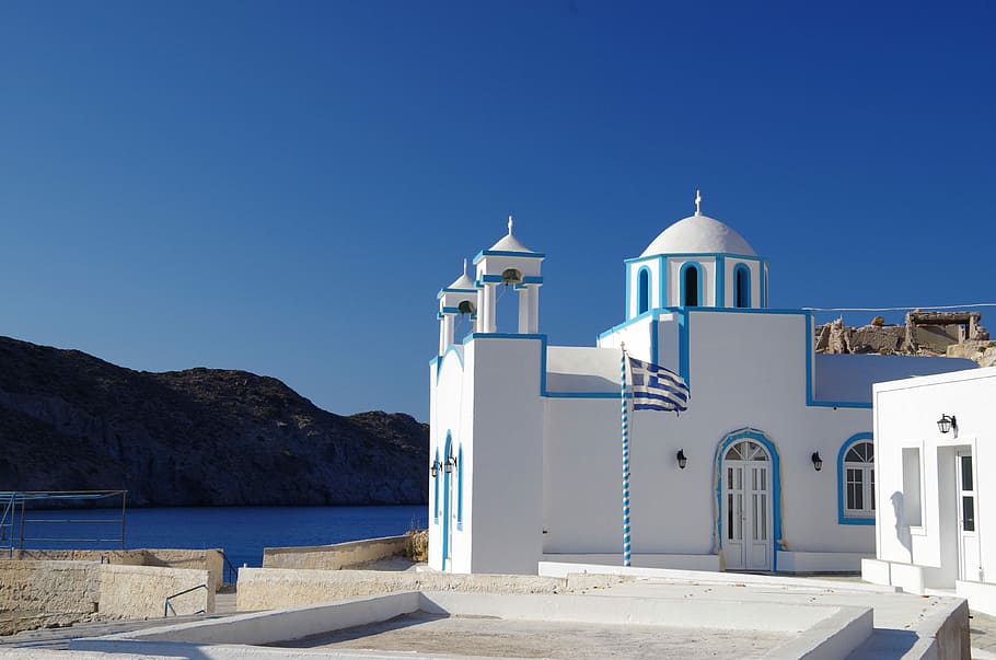 white concrete house, untitled, architecture, sun, sea, beach HD wallpaper