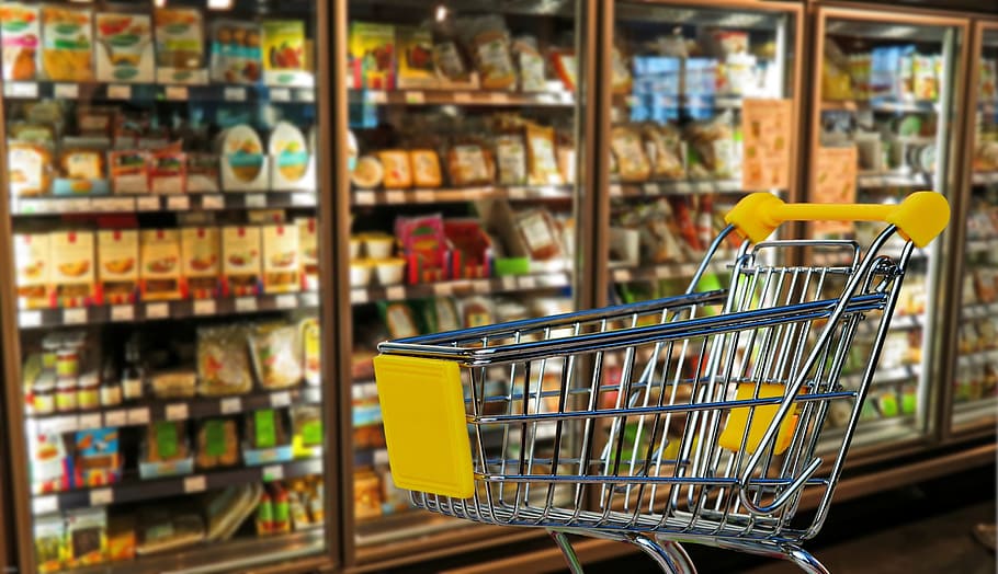 shallow focus photography of silver shopping cart inside store, HD wallpaper