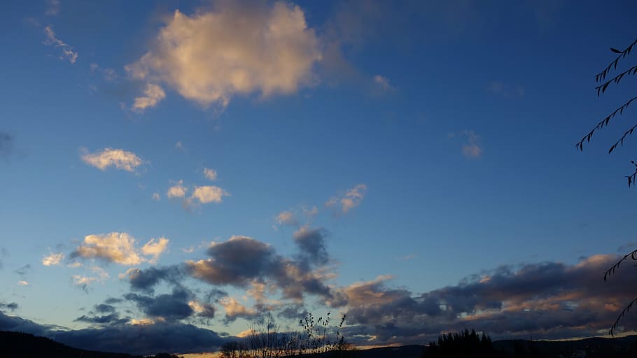 blue sky, cloudy, sunset, cloud - sky, nature, beauty in nature HD wallpaper
