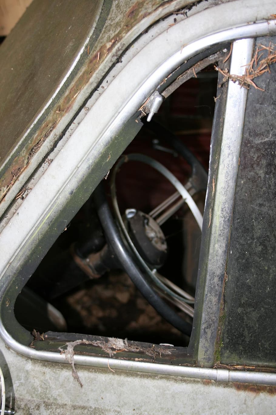 auto, old, rust, car cemetery, oldtimer, side window, steering wheel HD wallpaper
