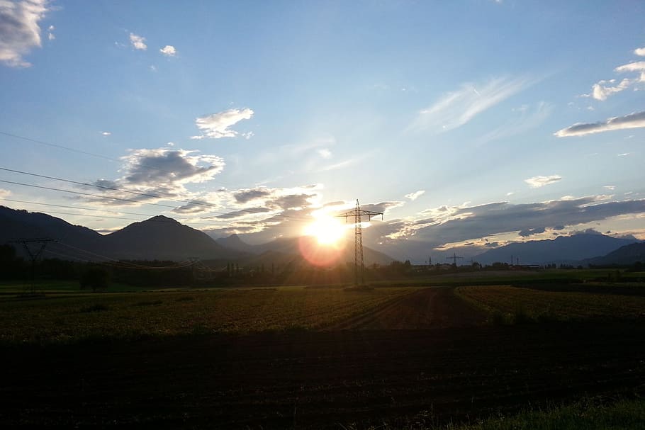 sky, sun, sunset, clouds, blue, twilight, rays, evening sky HD wallpaper