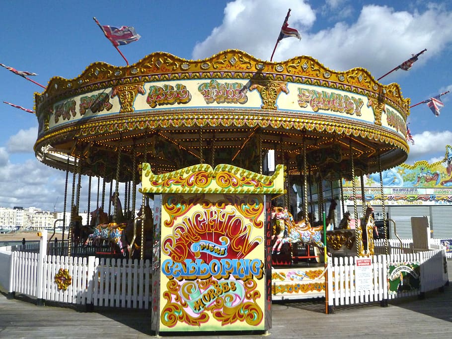 roundabout, carousel, funfair, horse, amusement, children's ride, HD wallpaper