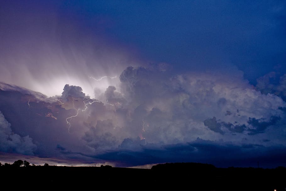 Lightning, Thunder, Storm, Meteorology, flash, horizon, landscape HD wallpaper