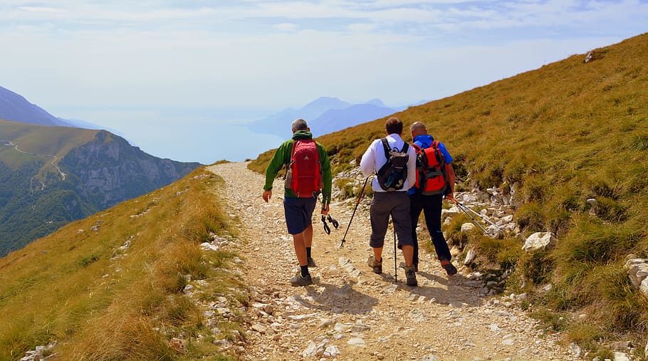 trail, walk, trekking, excursion, landscape, lake, garda, mountain HD wallpaper