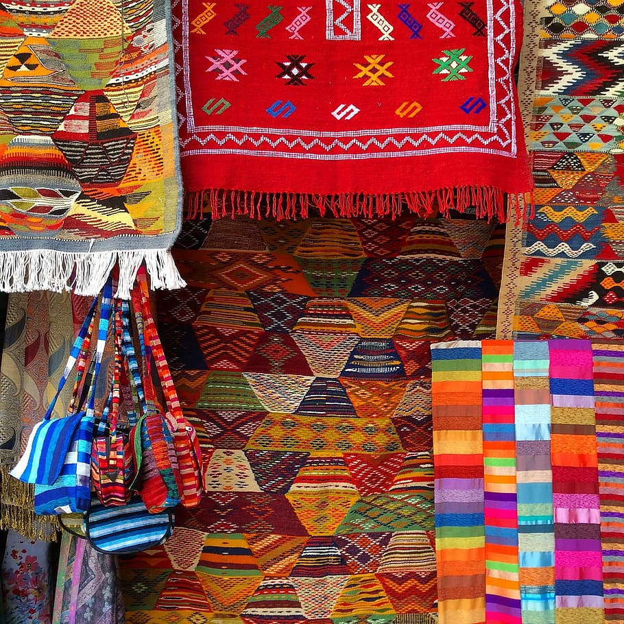 assorted textiles, carpet, morocco, colors, retail, multi colored HD wallpaper