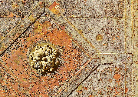 orange and gray concrete wall decor, rosette, stainless, door HD wallpaper