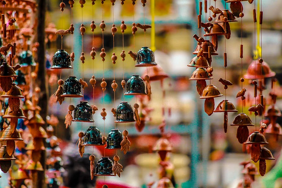 art, artistic, bazaar, bells, blur, buy, carvings, celebration HD wallpaper
