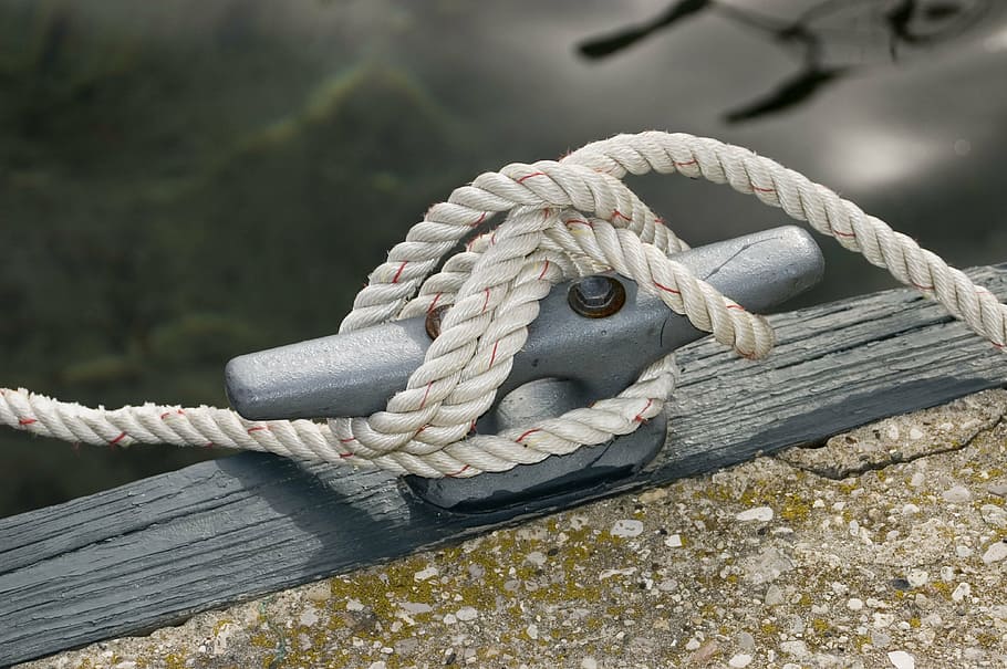 rope, cleat, dock, knot, pier, mooring, tie, strong, line, water HD wallpaper
