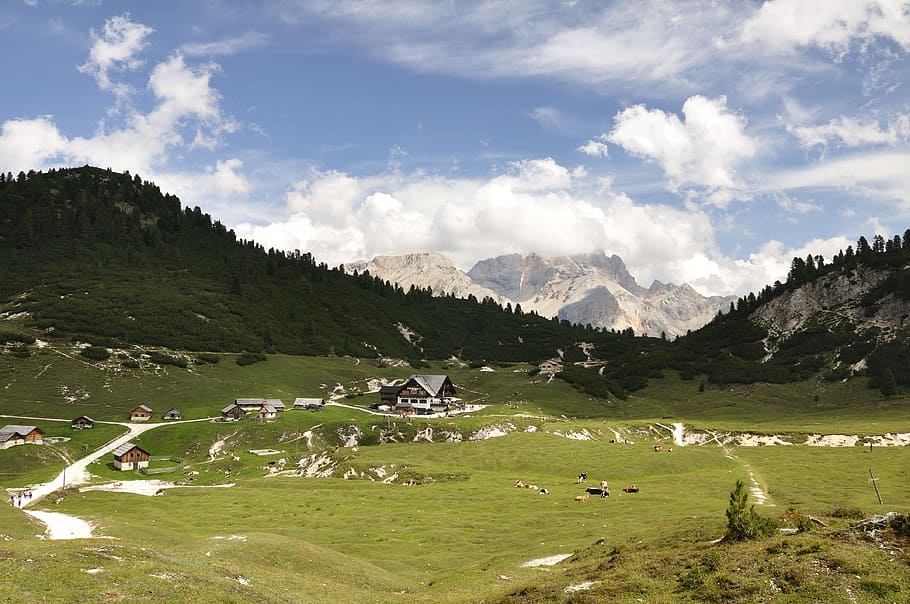 Alpine, Dolomites, Alm, Rock, Massif, rock massif, berghof HD wallpaper