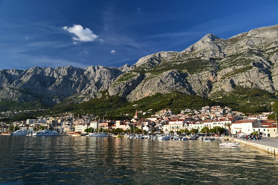 Croatia, Sea, View, Mountains, Sky, water, rocks, mountain range HD wallpaper