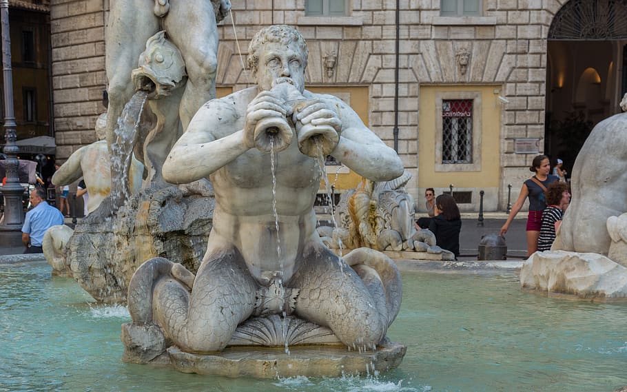 rome, moor fountain, piazza navona, italy, water, sculpture, HD wallpaper
