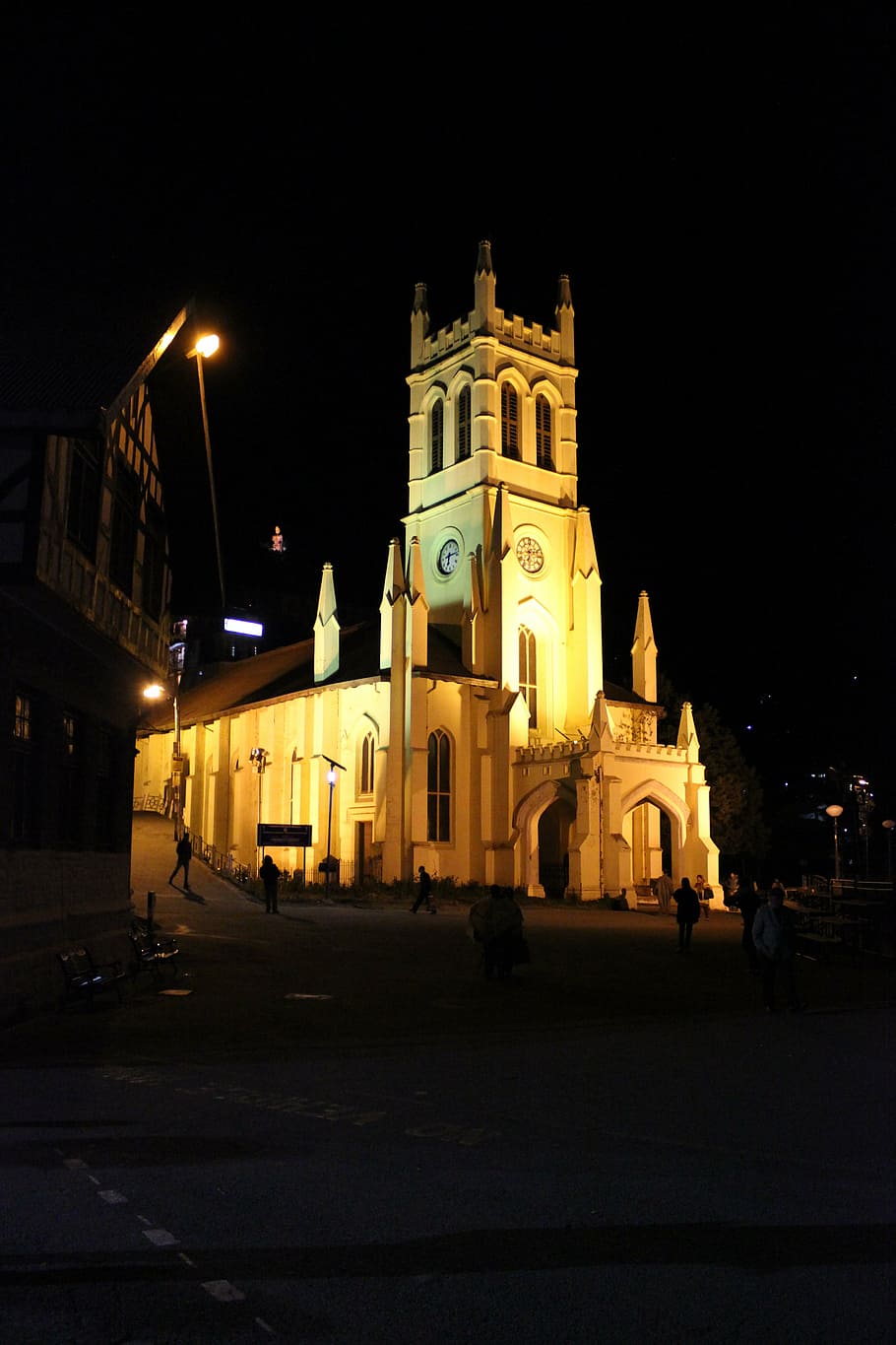 church, shimla, himachal, india, nature, night, architecture