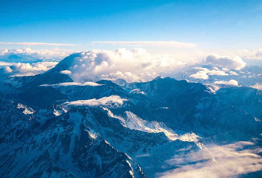 aerial photography of mountain alps, top, view, black, covered HD wallpaper