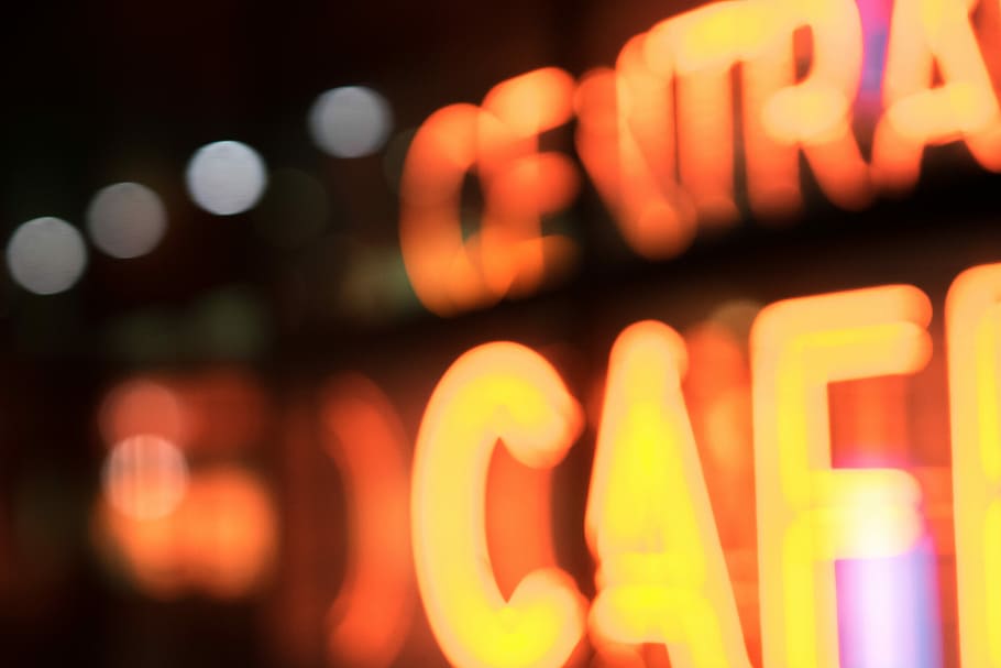 orange neon signage, untitled, cafe, lights, night, dark, illuminated HD wallpaper