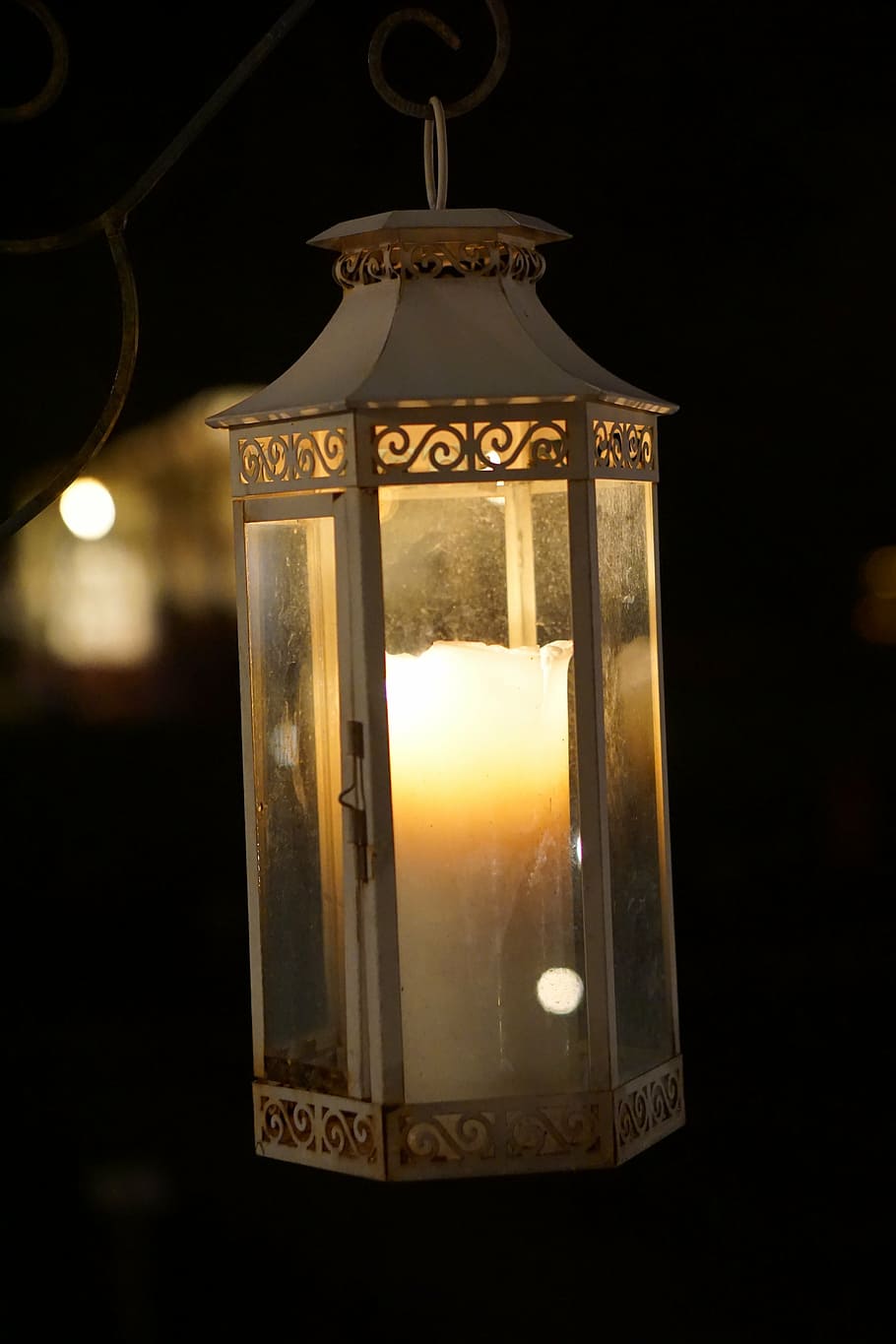 white candle lantern, night, light, dark, lamp, lighting, evening HD wallpaper