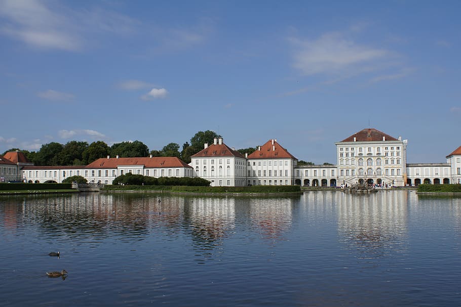 munich, lake, mirroring, bavaria, castle nymphenburg, water, HD wallpaper