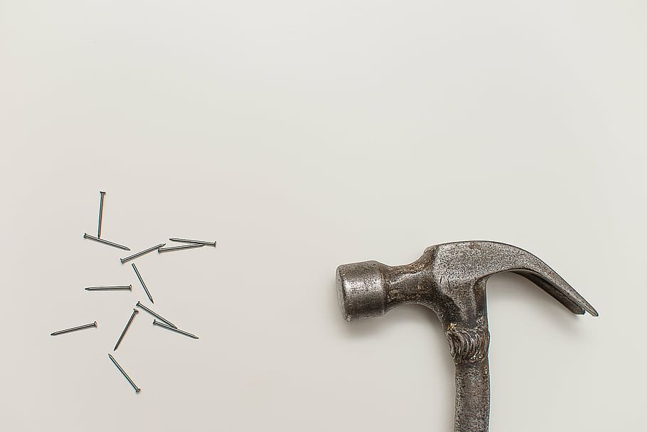 black nails and gray claw hammer, grey, tools, objects, construction HD wallpaper