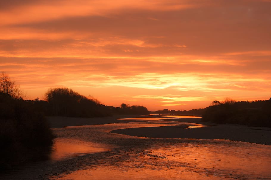 sunset, river, golden, orange, landscape, sky, cloud - sky HD wallpaper