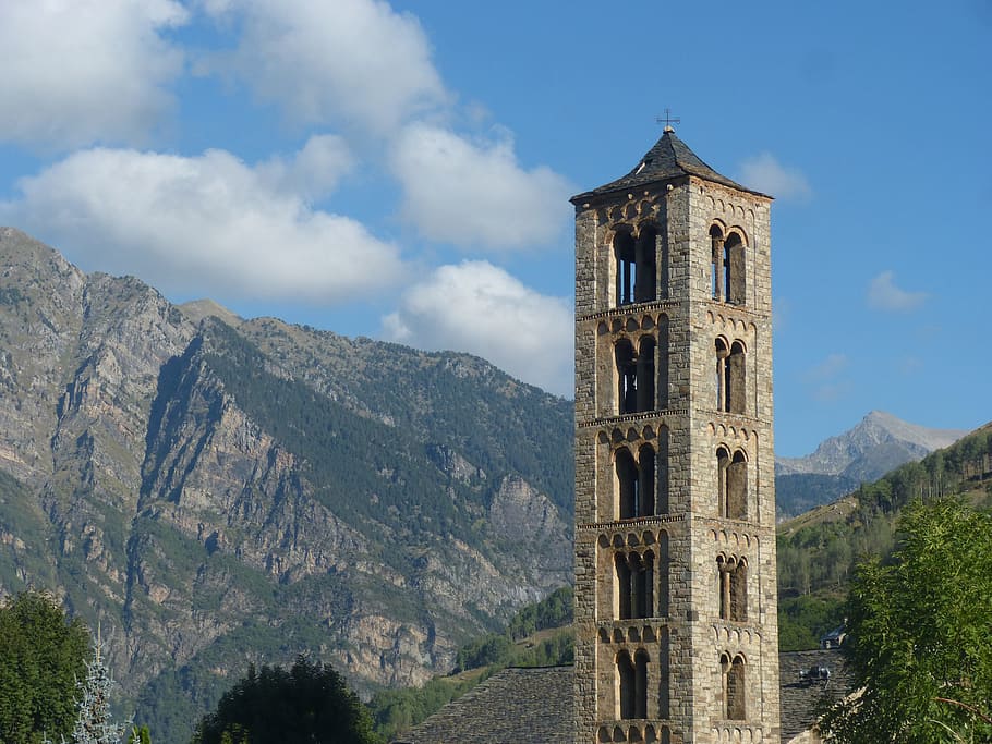 bell tower, romanesque, pyrenees, mountain, sant climent de taüll