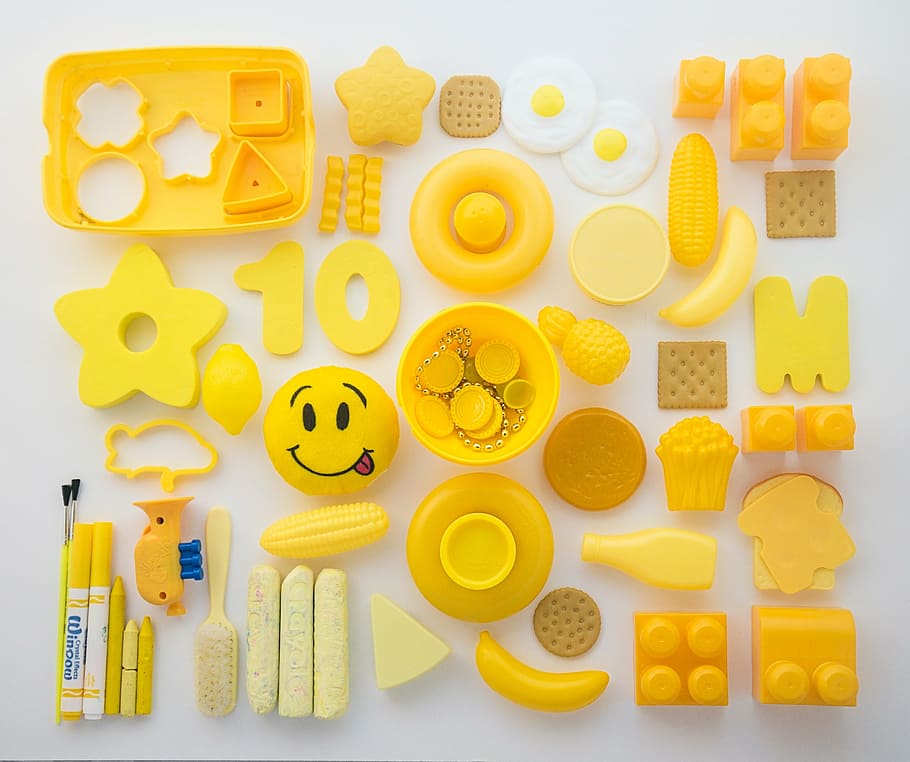 children's yellow toy lot, toys, toddler, play, childhood, creative, HD wallpaper