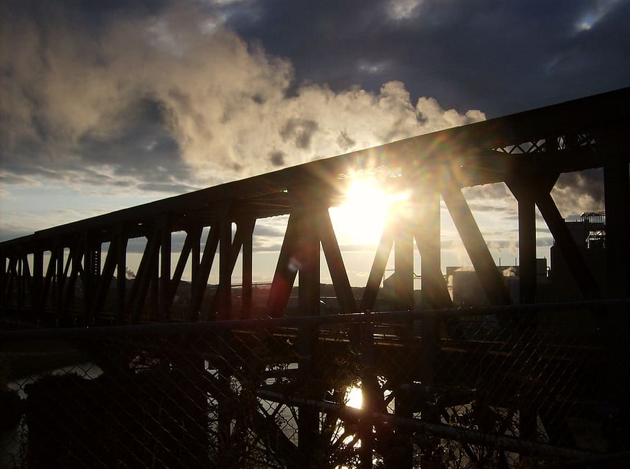 bridge, sky, clouds, sunset, beautiful, colorful, bright, nature HD wallpaper