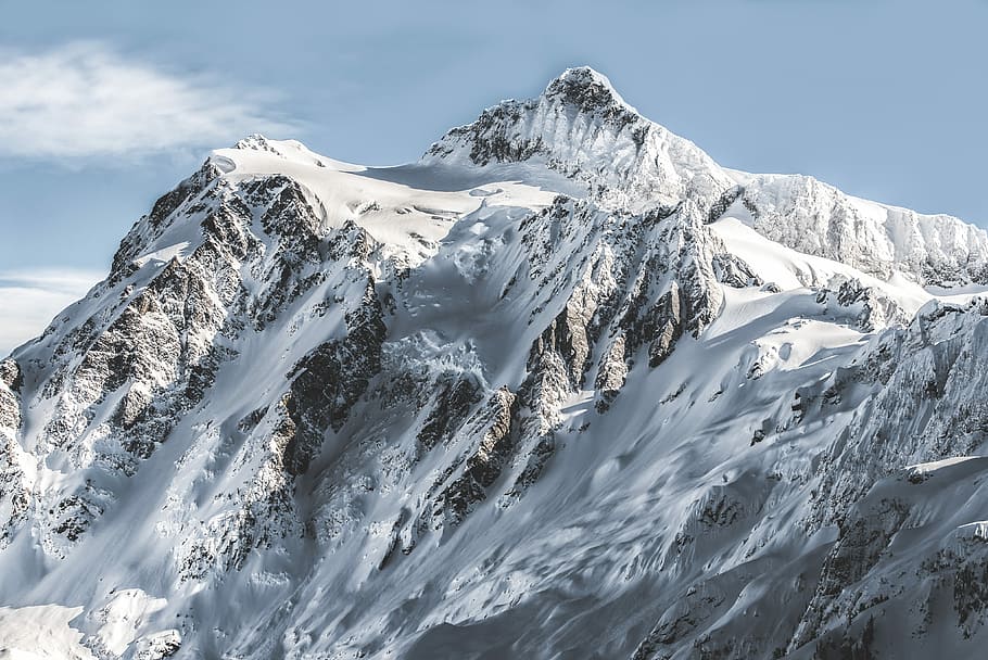 white and gray mountain under white clouds, snow, winter, landscape HD wallpaper